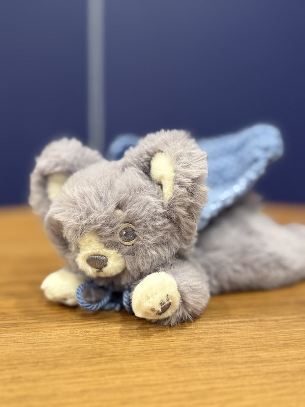 Sloth wearing blue crochet cape