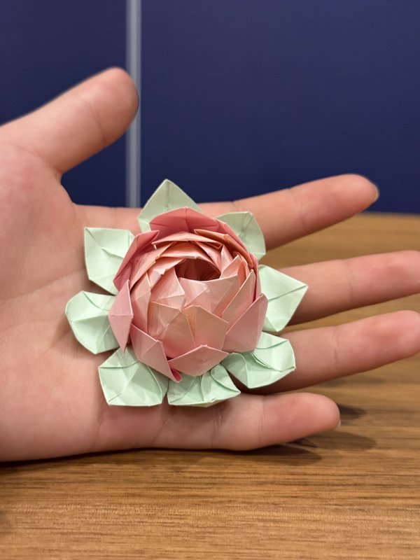 Origami lotus in hand
