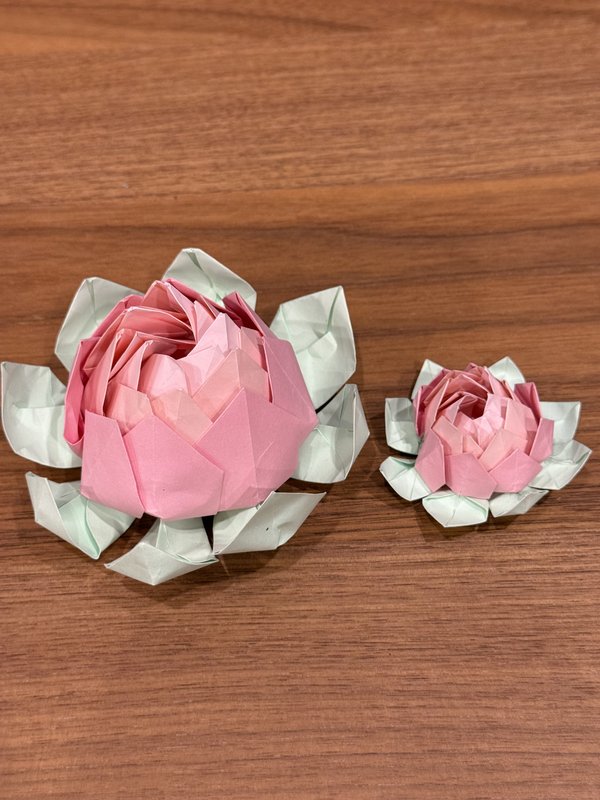 Two origami lotus flowers